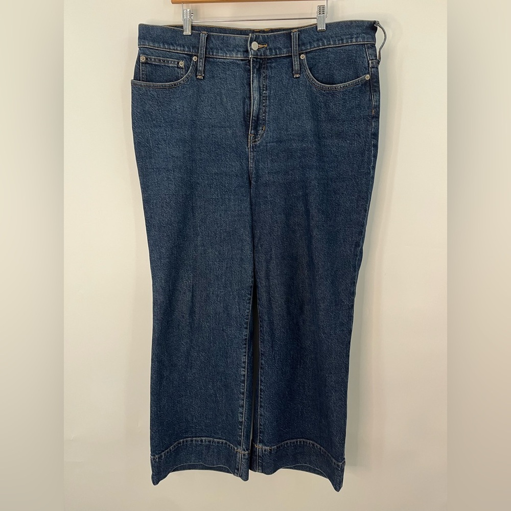 J. Crew 18 34x27 Slim Wide Leg Jean Brick 0849 Lane High Waist Dark Blue Denim - Picture 2 of 13